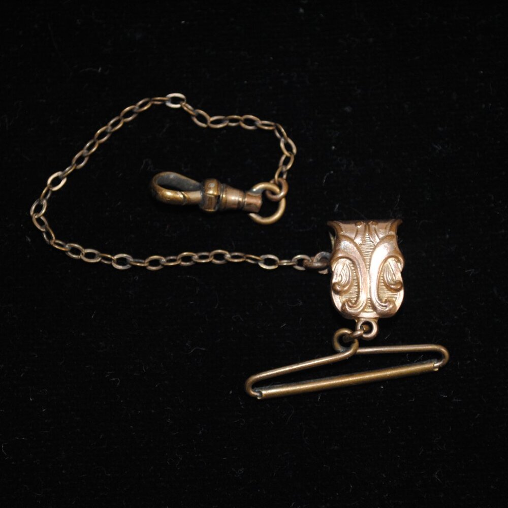 Antique CO & H Gold-filled Vest Clip 5" Watch Chain with Ribbon Holder